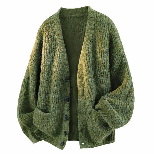 Men's Ribbed Knit Cardigan – Relaxed Drop-Shoulder Fit