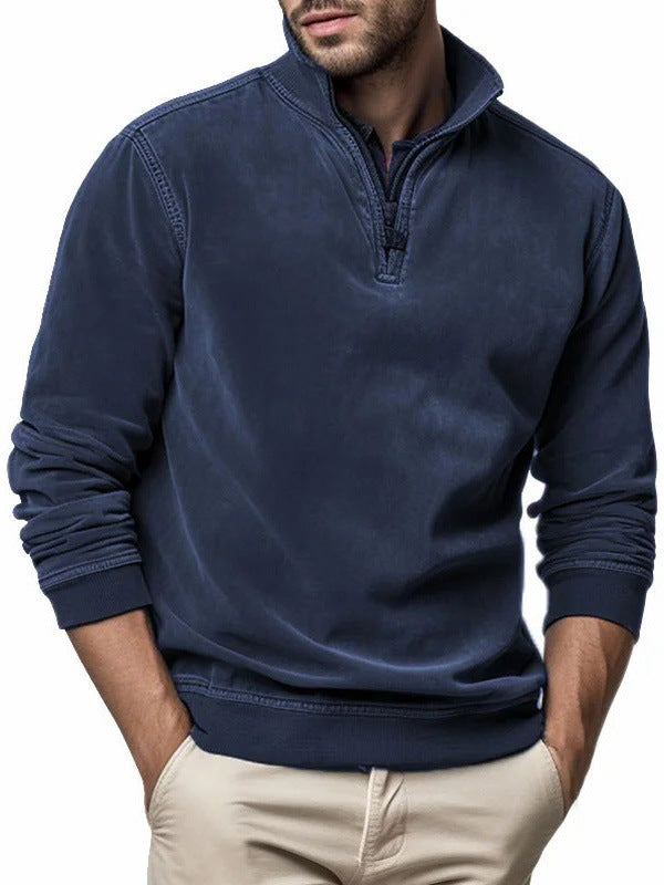 Men's Half-Zip Sweatshirt – Stand Collar Patch Pocket