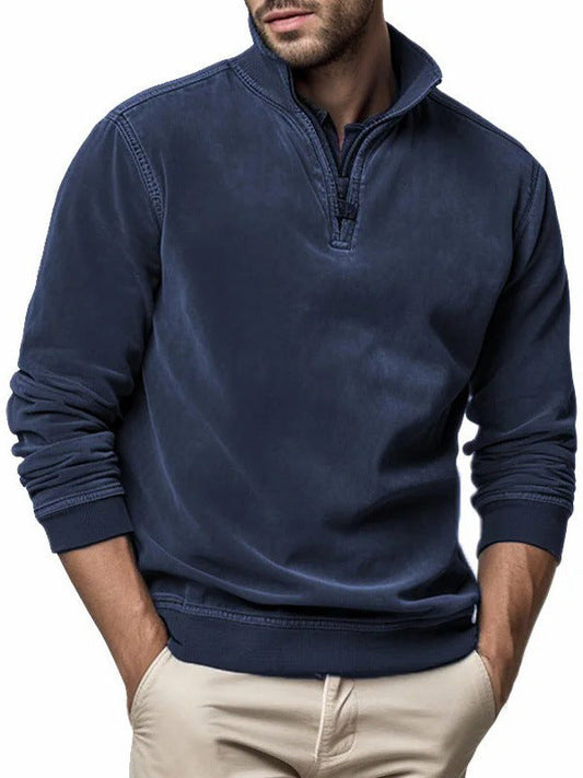Men's Half-Zip Sweatshirt – Stand Collar Patch Pocket