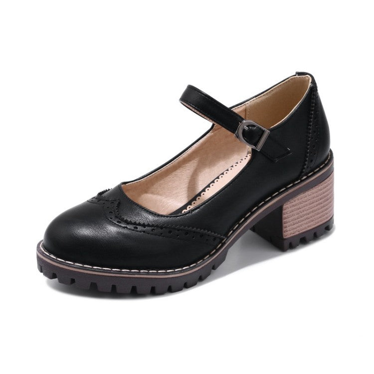 Women's Block Heel Shoe – Rounded Toe Low-Cut