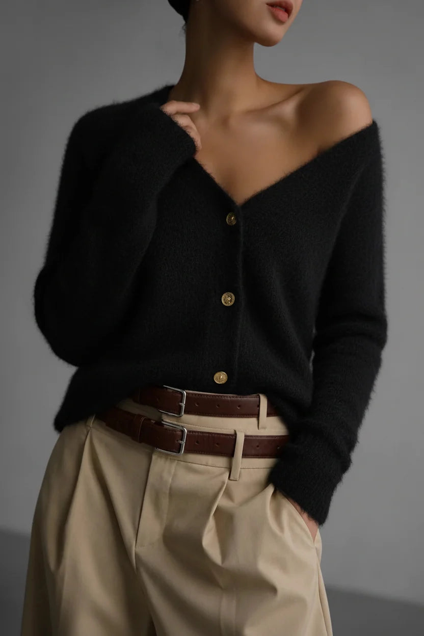 Women's Button-Front Cardigan – Plush Faux Mink Knit