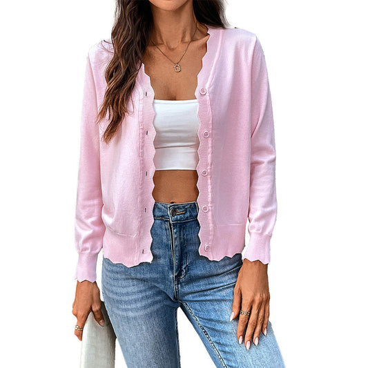 Women's V-Neck Cardigan – Lightweight Ice Silk Knit