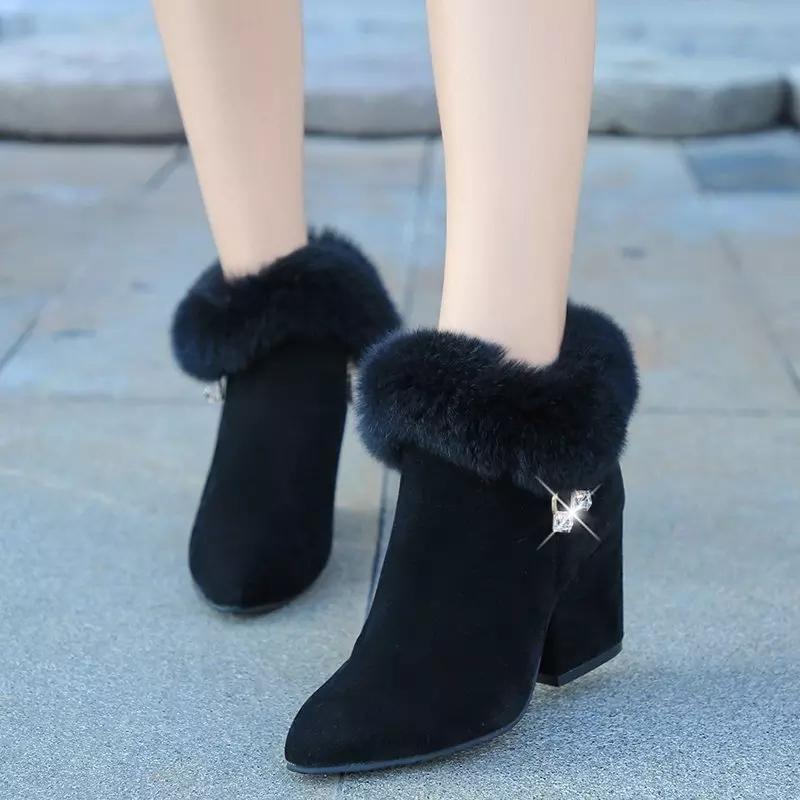 Women's Suede Ankle Boots – Pointed Toe Block Heel