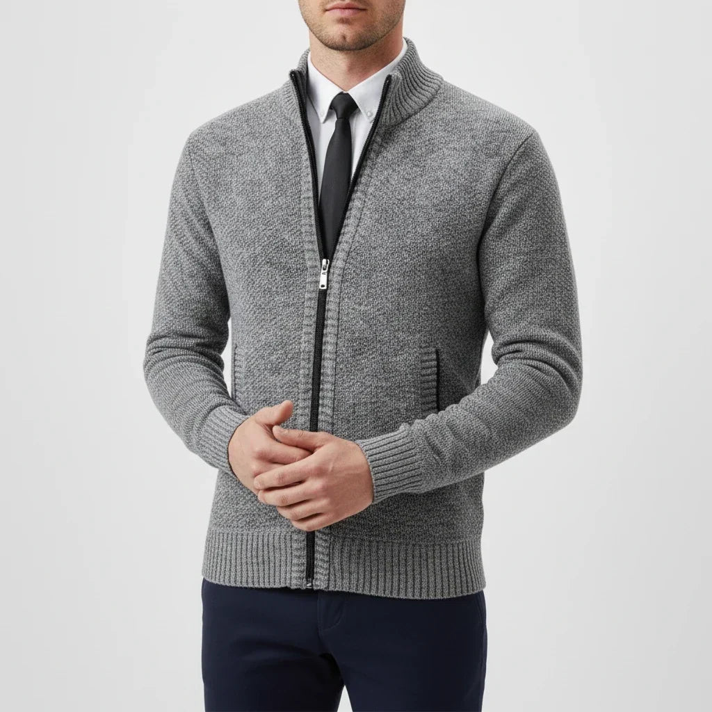 Men's Cotton Zip Cardigan – Stand Collar Relaxed Fit