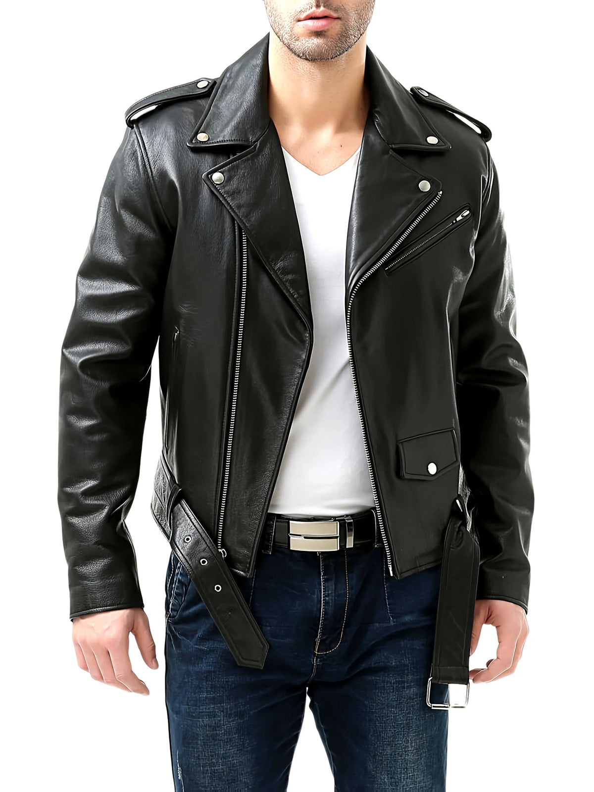 Men's Vegan Leather Jacket – Relaxed Utility Pocket Fit