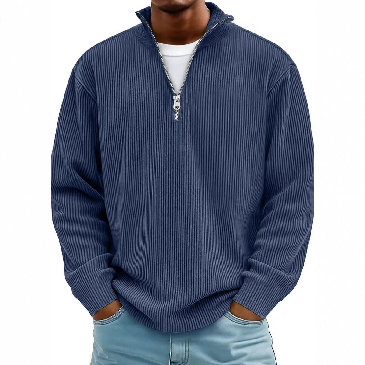Men's Zip Mock-Neck Sweater – Vertical Rib Knit
