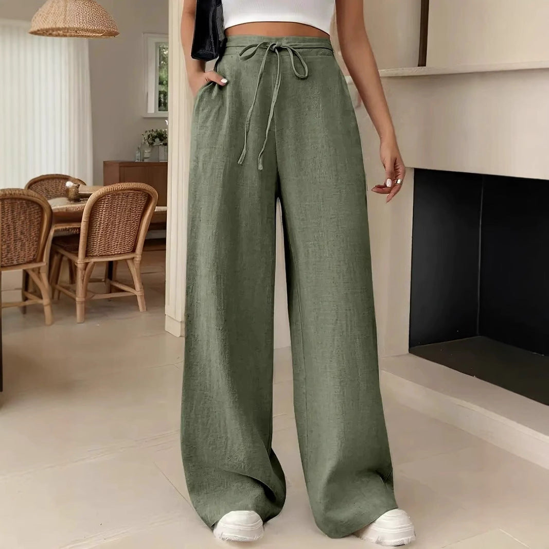 Women's Wide-Leg Pants – Lace-Up Waist Utility