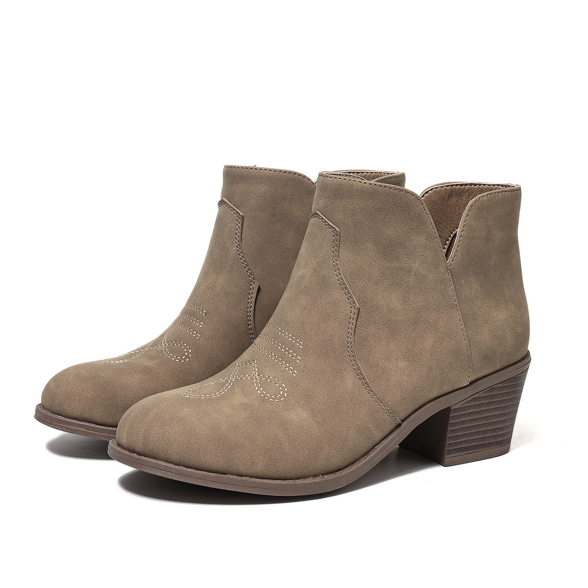 Women's Western Ankle Boots – Embroidered Block Heel