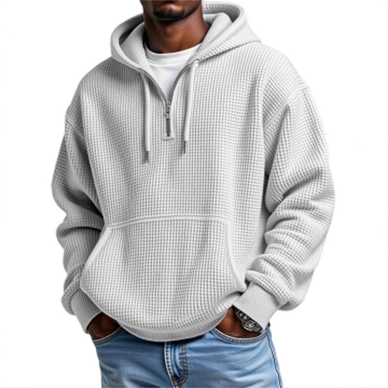 Men's Waffle Knit Zip Hoodie – Double Hood Relaxed Fit