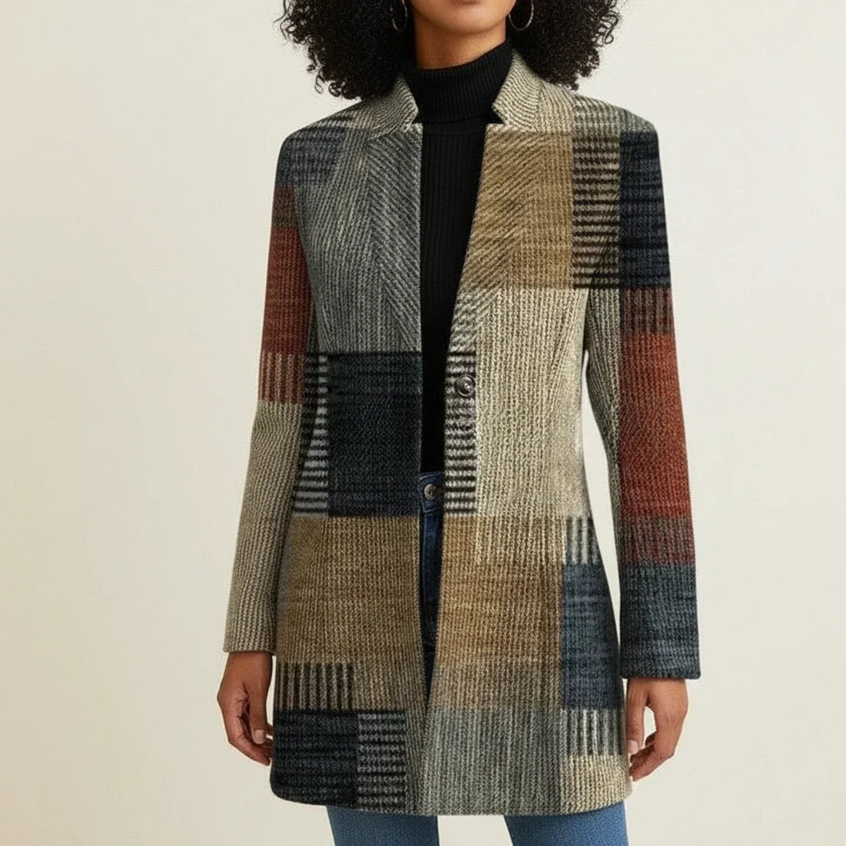 Women's Tailored Coat – Patchwork Check Panels