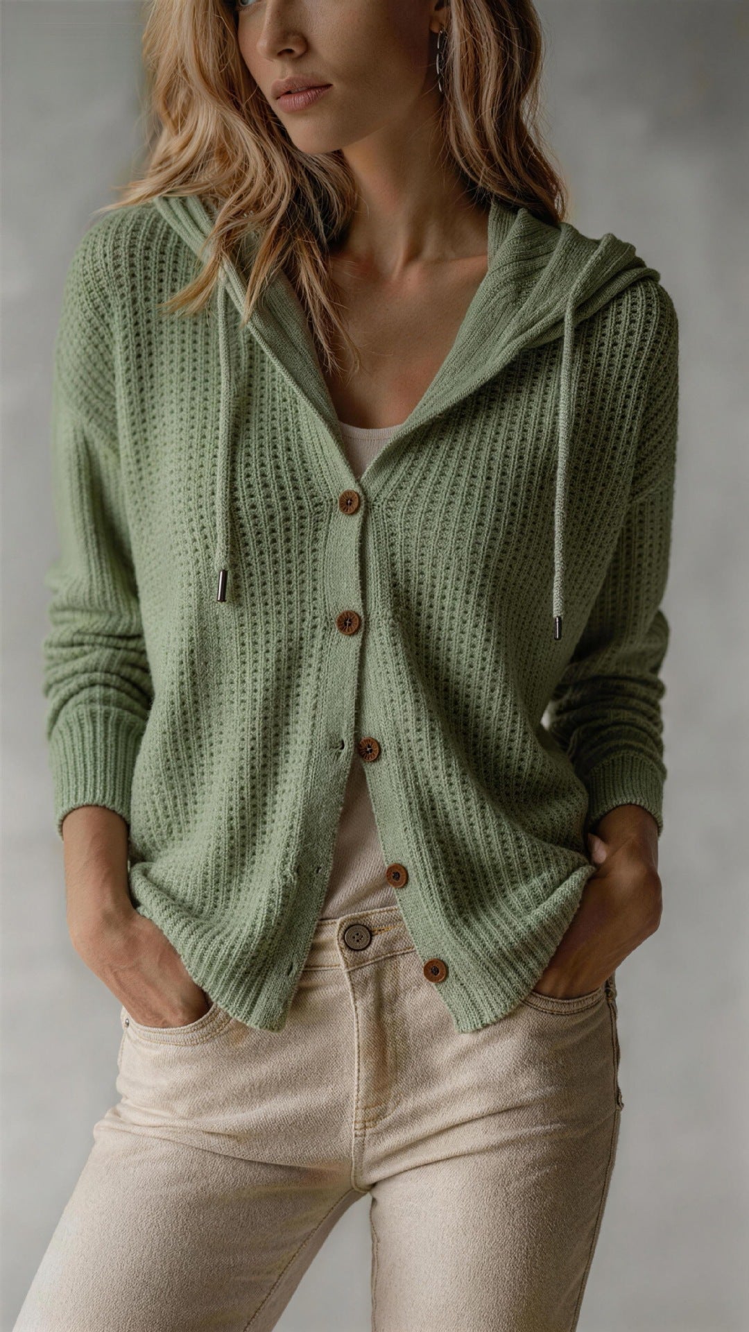 Women's Hooded Knit Cardigan – Relaxed Button Front