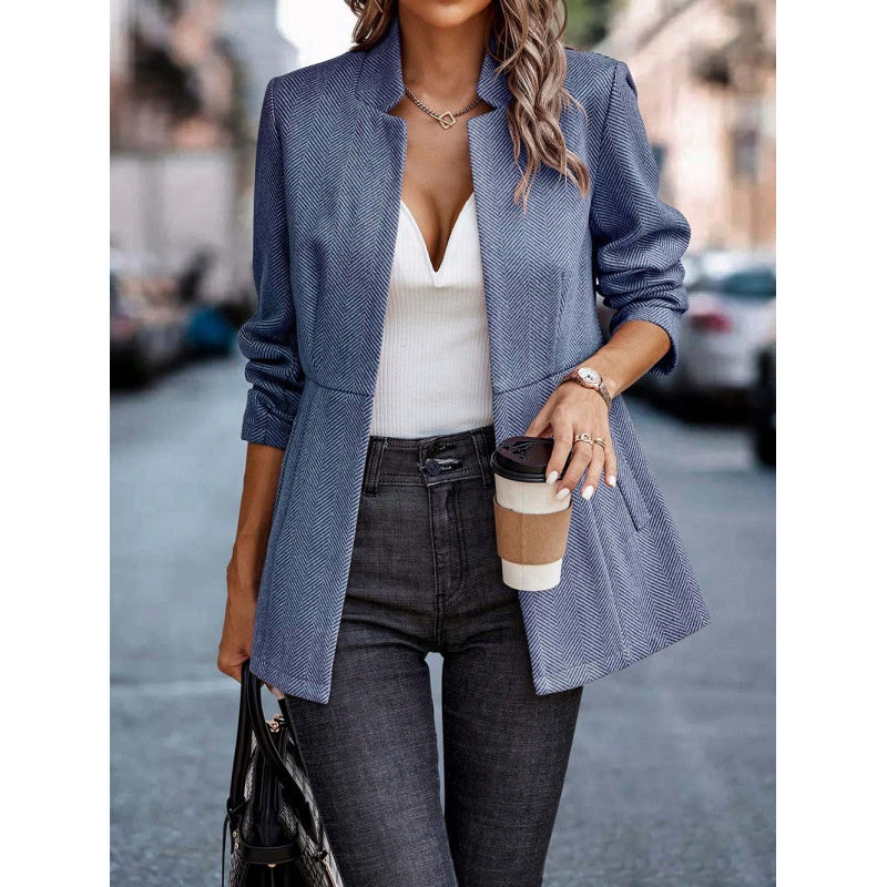 Women's Cotton-Blend Blazer – Geometric Mid-Length Fit