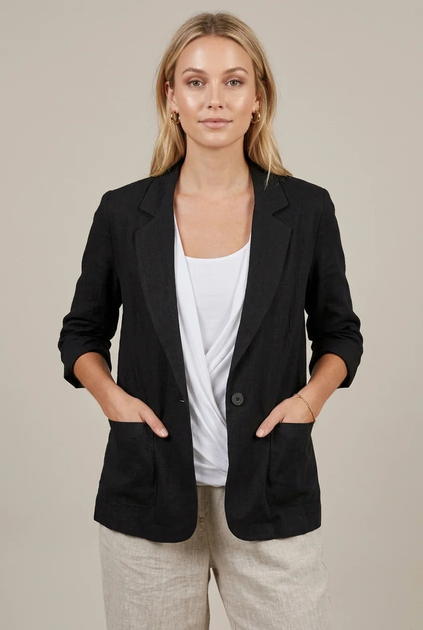 Women's Relaxed Blazer – Notch Lapel Elbow Sleeve
