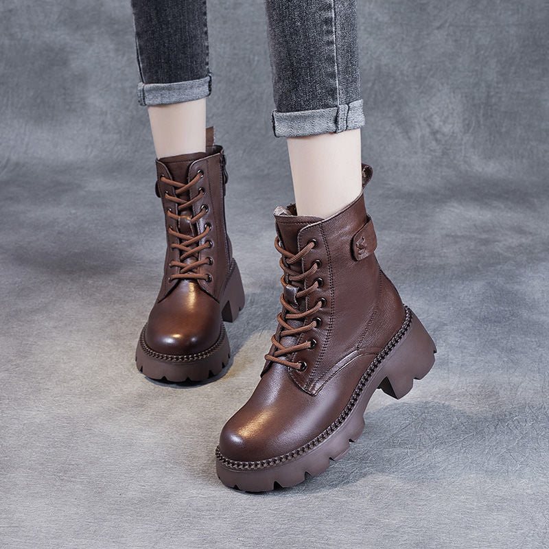 Women's Platform Ankle Boot – Lace-Up With Side Zip