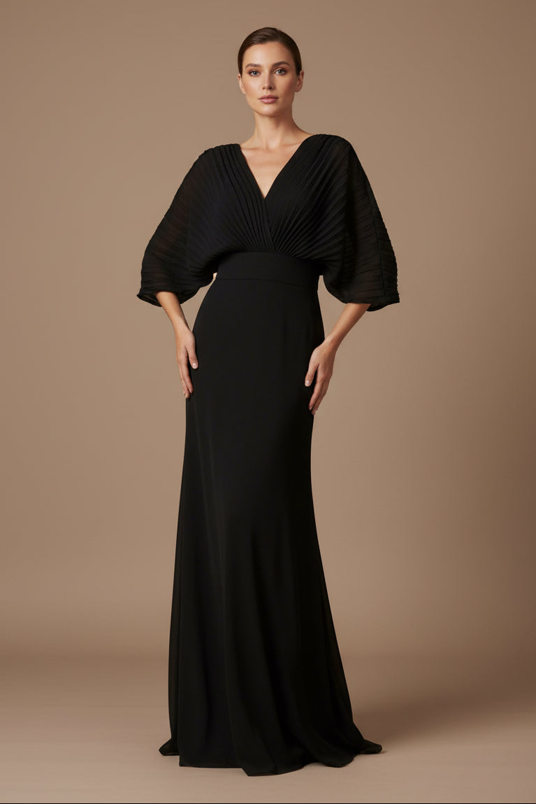 Women's Batwing Sleeve Maxi Dress – V-Neck A-Line