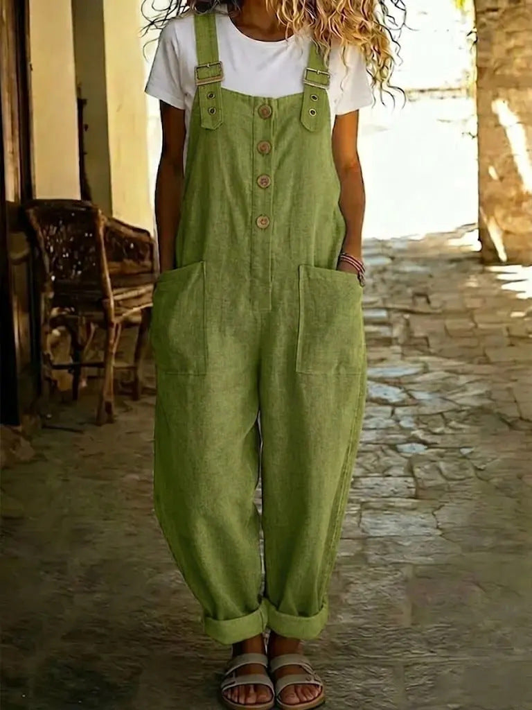 Women's Straight-Leg Overalls – Wide Strap Sleeveless