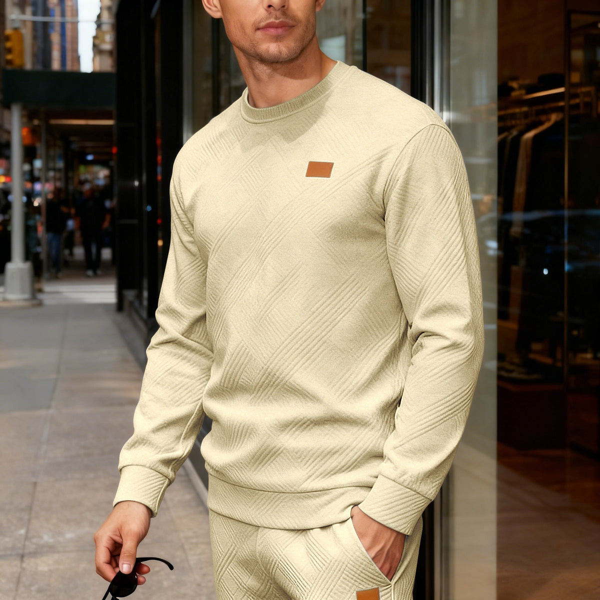 Men's Crew Neck Sweatshirt – Textured Knit Relaxed Fit