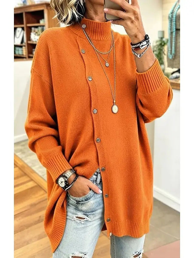 Women's Turtleneck Knit Cardigan – Long Button-Front Fit