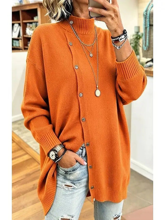 Women's Turtleneck Knit Cardigan – Long Button-Front Fit