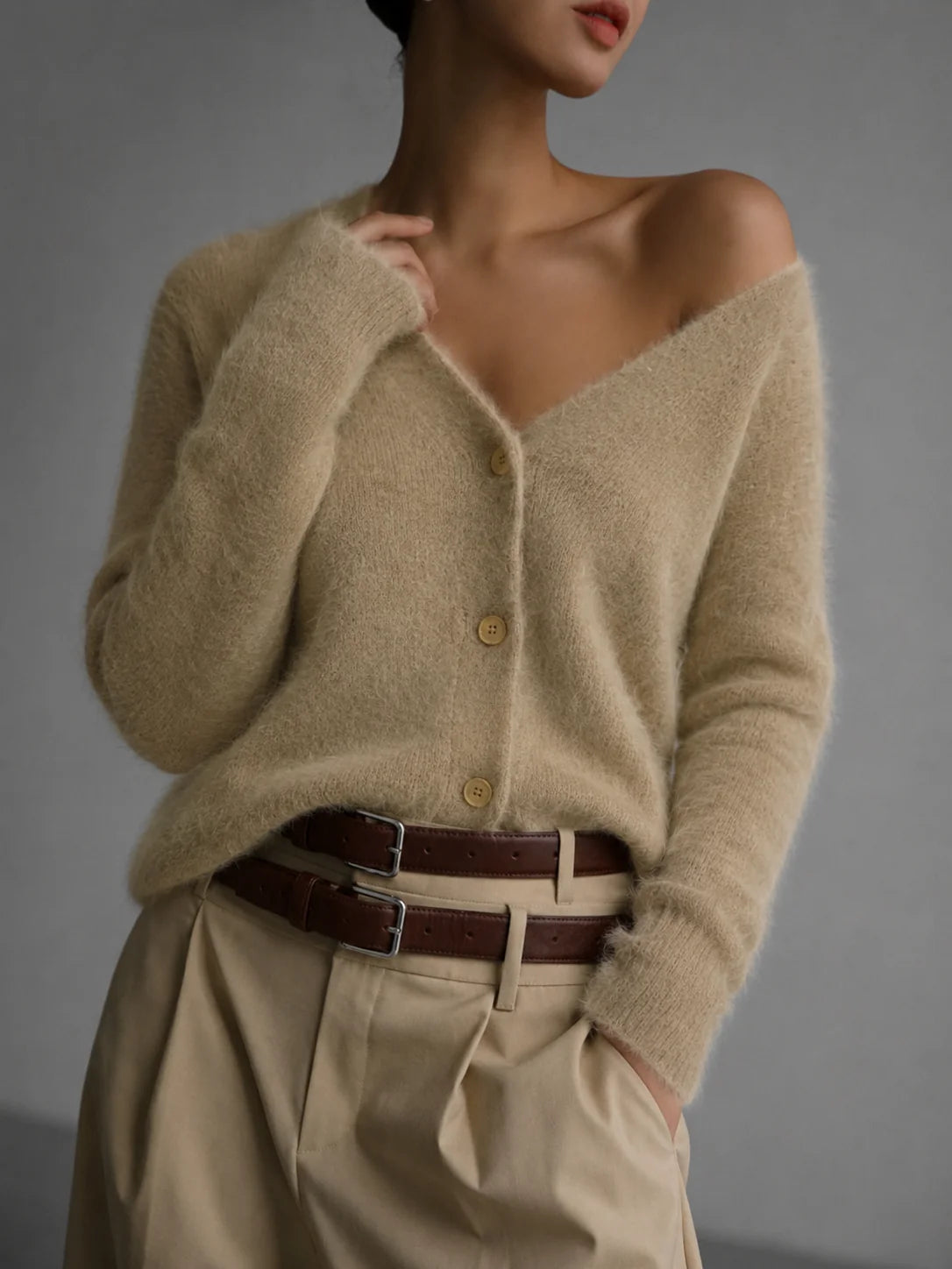Women's Button-Front Cardigan – Plush Faux Mink Knit
