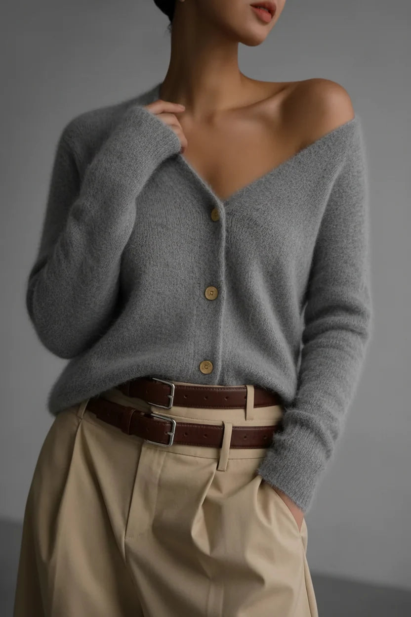 Women's Button-Front Cardigan – Plush Faux Mink Knit