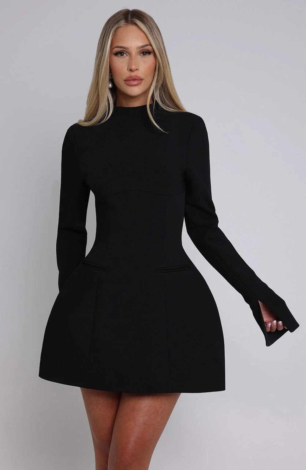 Women's Long Sleeve A-Line Mini Dress – Open Back Detail