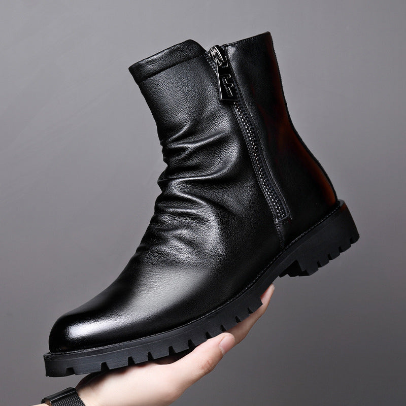 Men's Patent Leather Boot – Side Zip, Faux Wool Lining