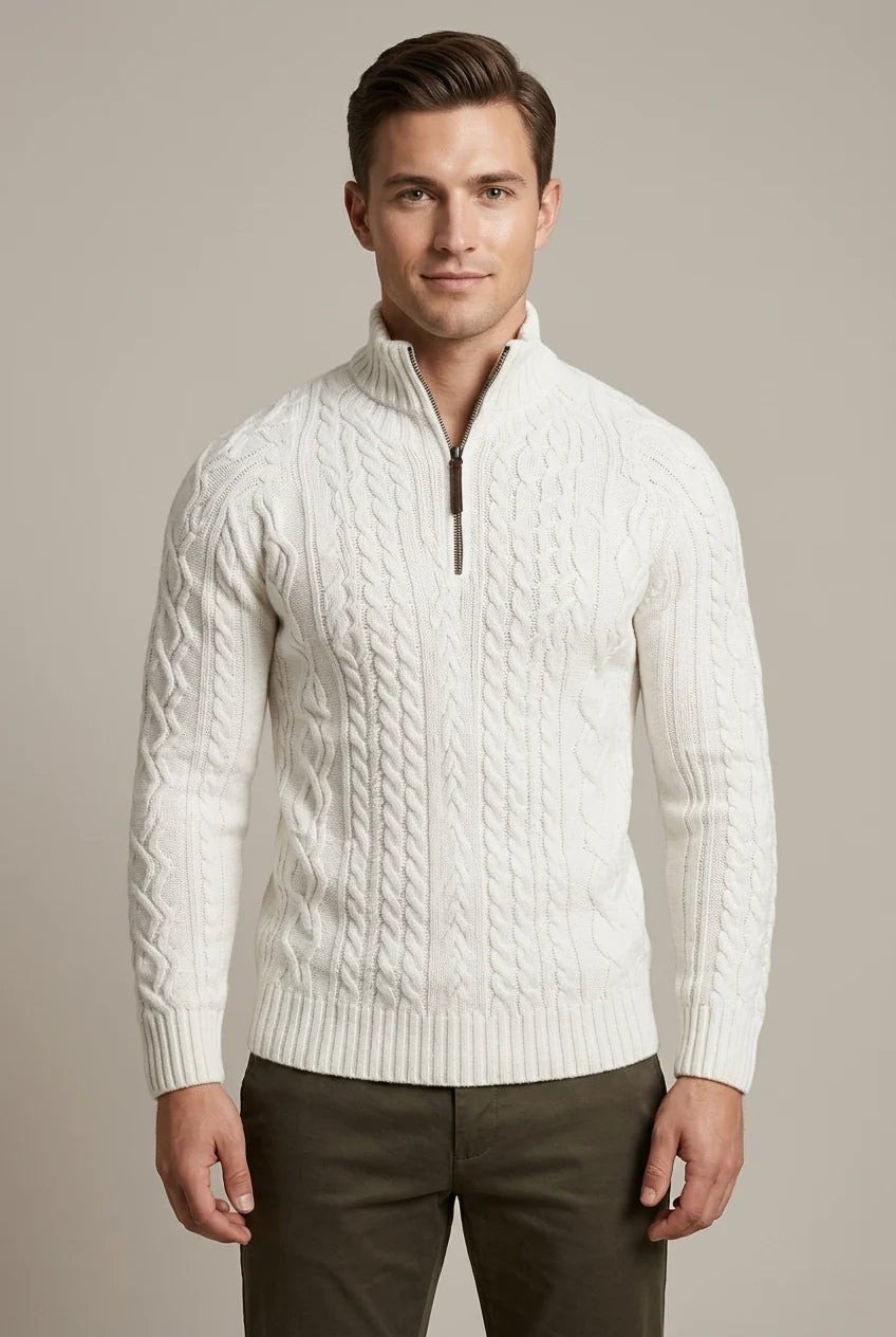 Men's Quarter-Zip Sweater – Chunky Cable Knit