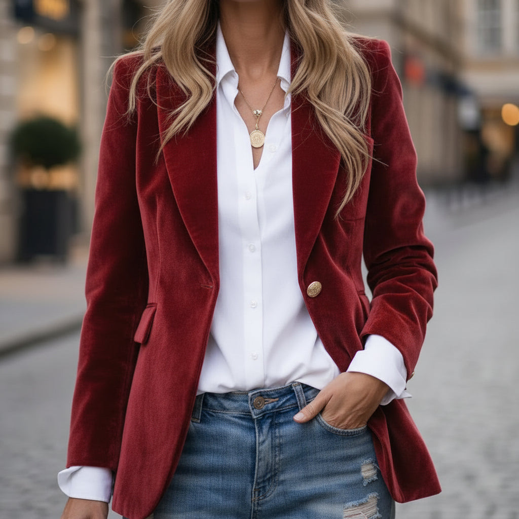 Women's Velvet-Look Blazer – Slim Buttoned Fit