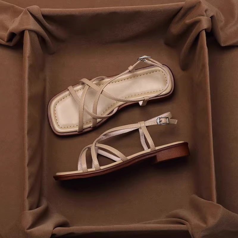 Women's Open-Toe Flat Sandal – Retro Crossover Straps
