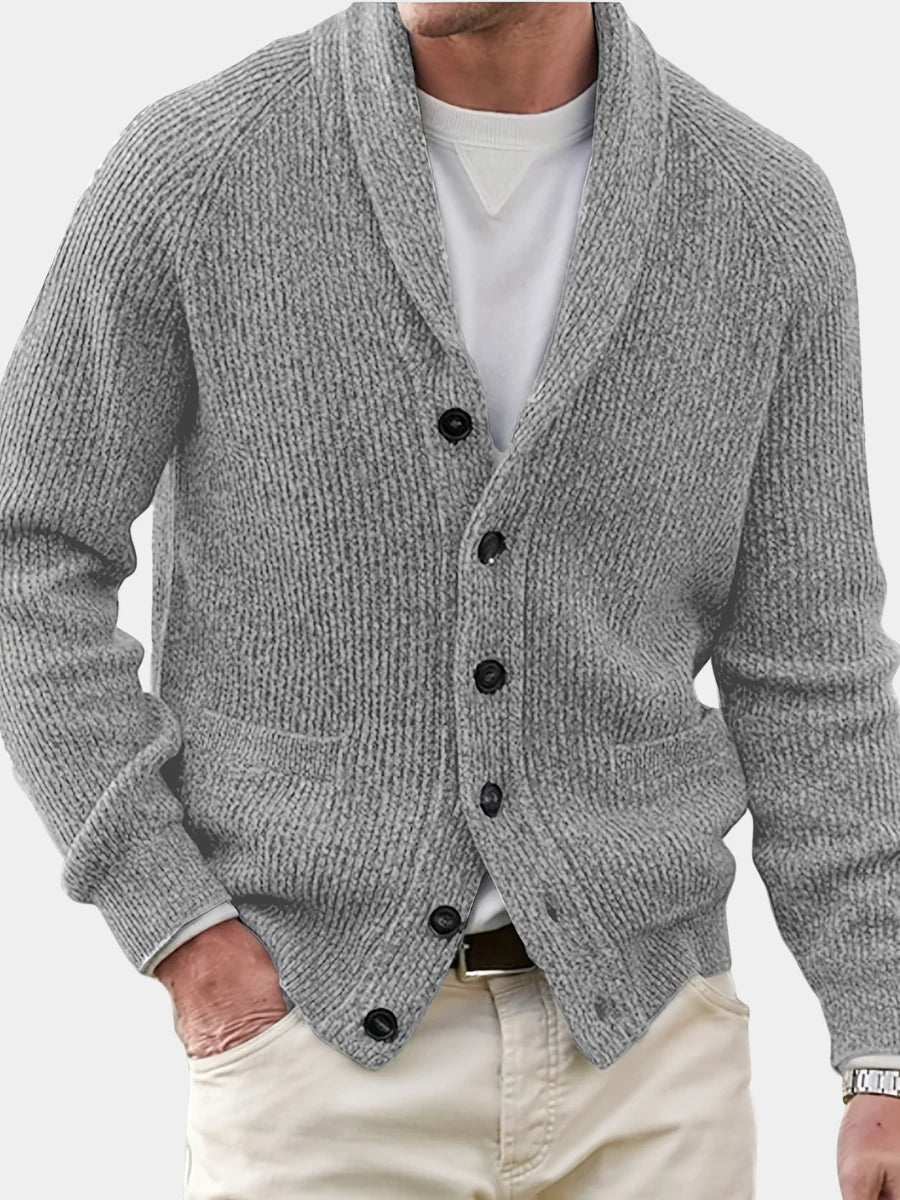 Men's V-Neck Knit Cardigan – Relaxed Thick-Knit Fit