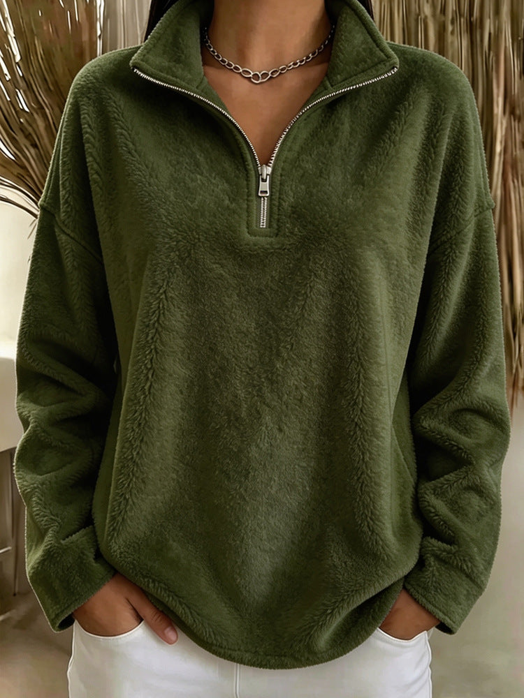 Women's Quarter-Zip Fleece Sweater – Relaxed High Neck