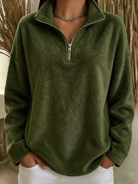 Women's Quarter-Zip Fleece Sweater – Relaxed High Neck