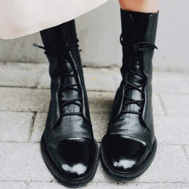 Women's Mid-Calf Leather Boot – Glossy Toe Cap