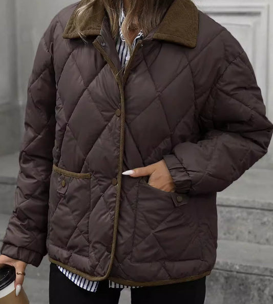 Women's Quilted Jacket – Lapel Collar Vintage Cut