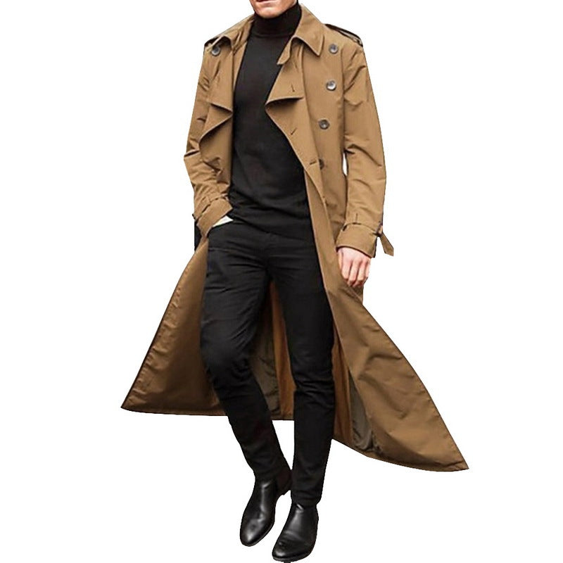 Men's Double-Breasted Trench Coat – Long Tailored Fit