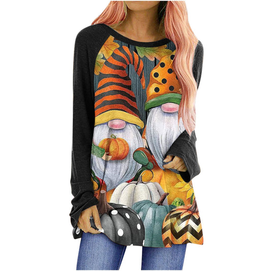 Women's Long Sleeve Top – Halloween Graphic Crew Neck