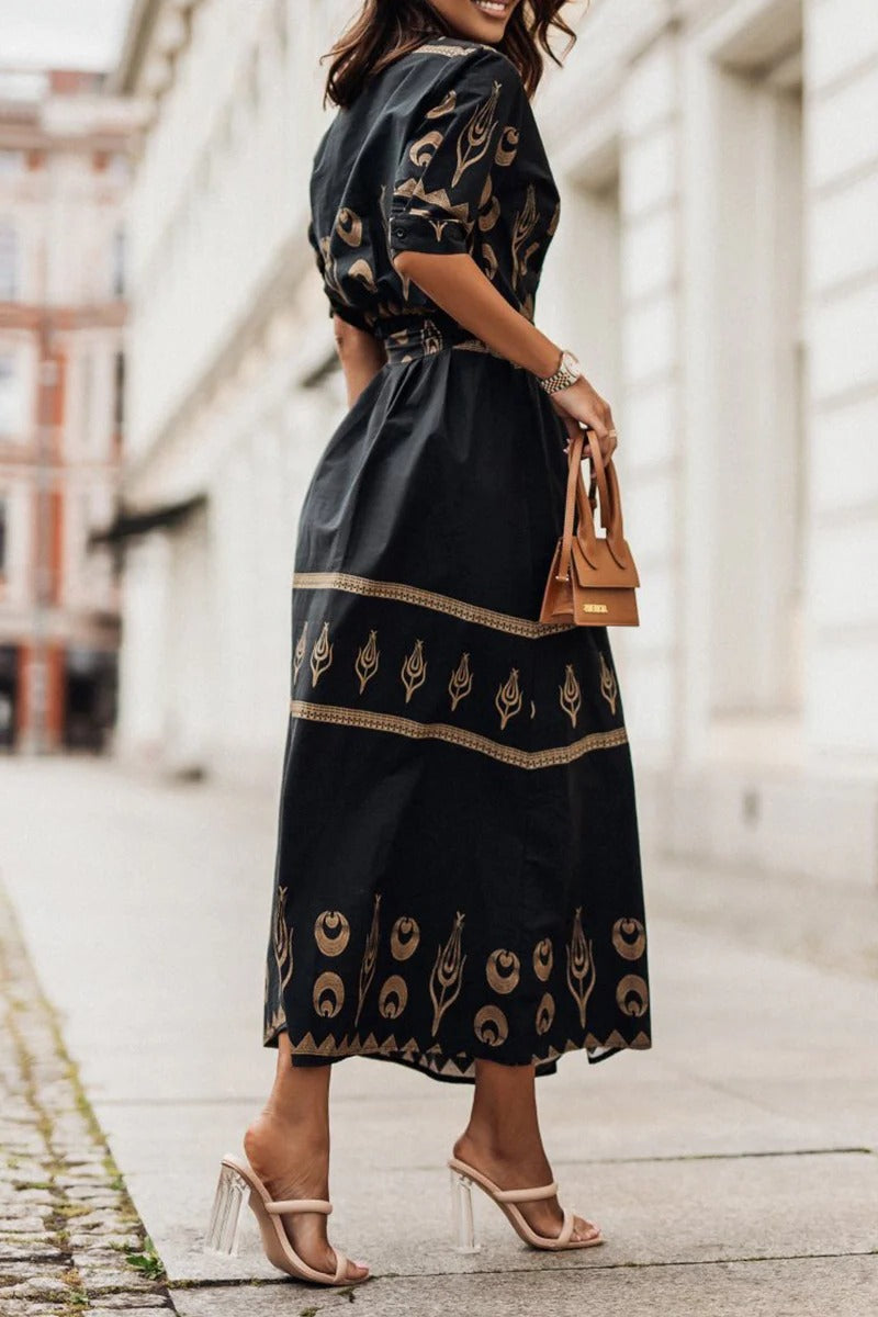 Women's Belted Midi Dress – Fluid Printed Drape
