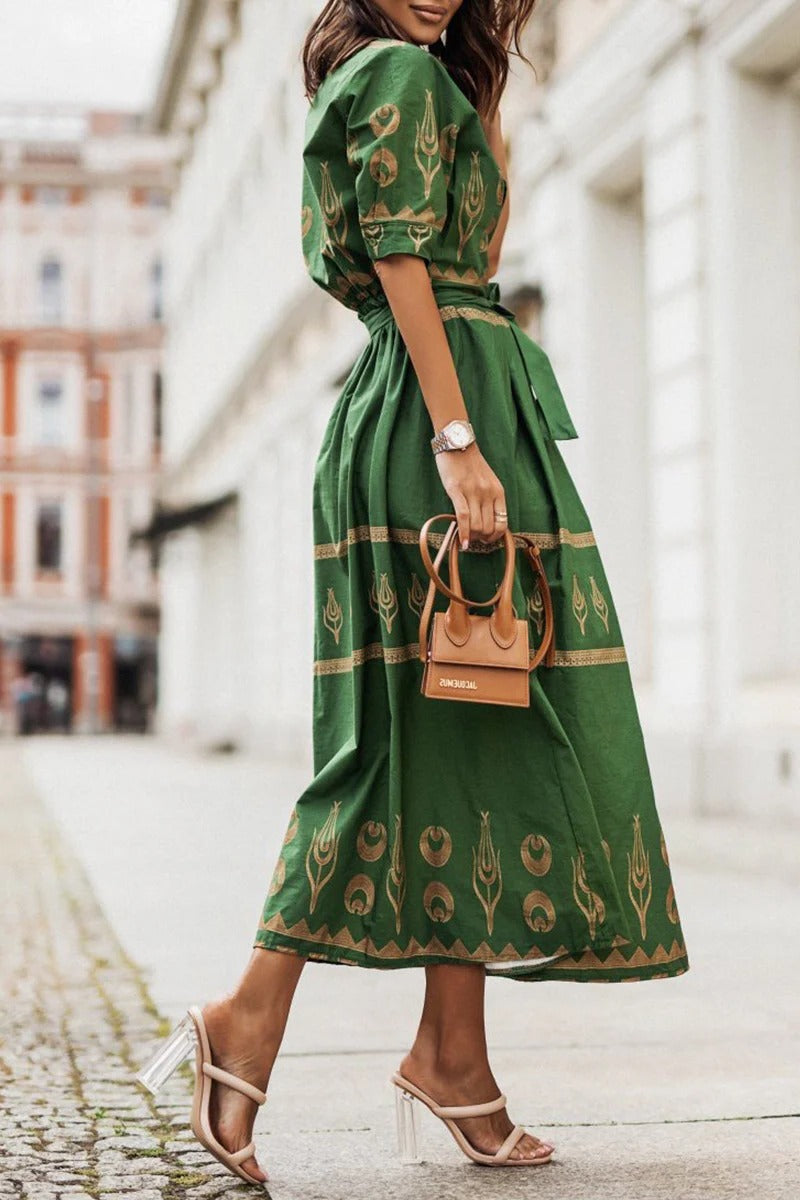 Women's Belted Midi Dress – Fluid Printed Drape