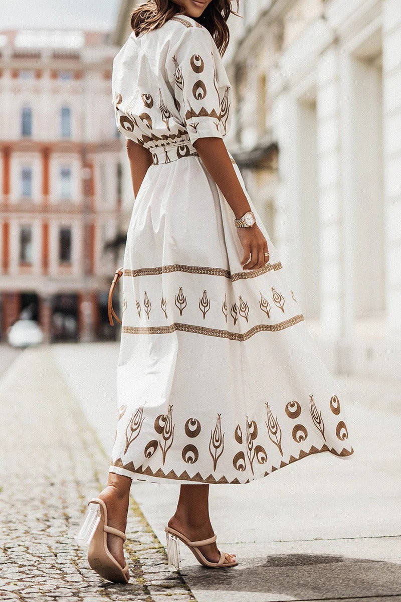 Women's Belted Midi Dress – Fluid Printed Drape