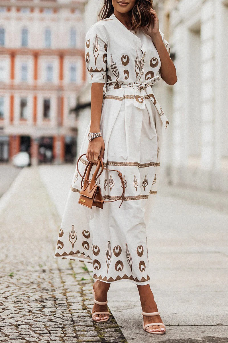 Women's Belted Midi Dress – Fluid Printed Drape