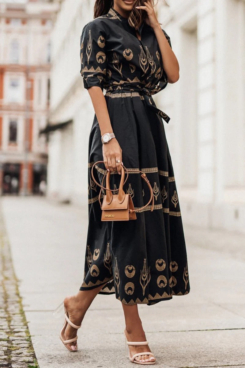 Women's Belted Midi Dress – Fluid Printed Drape