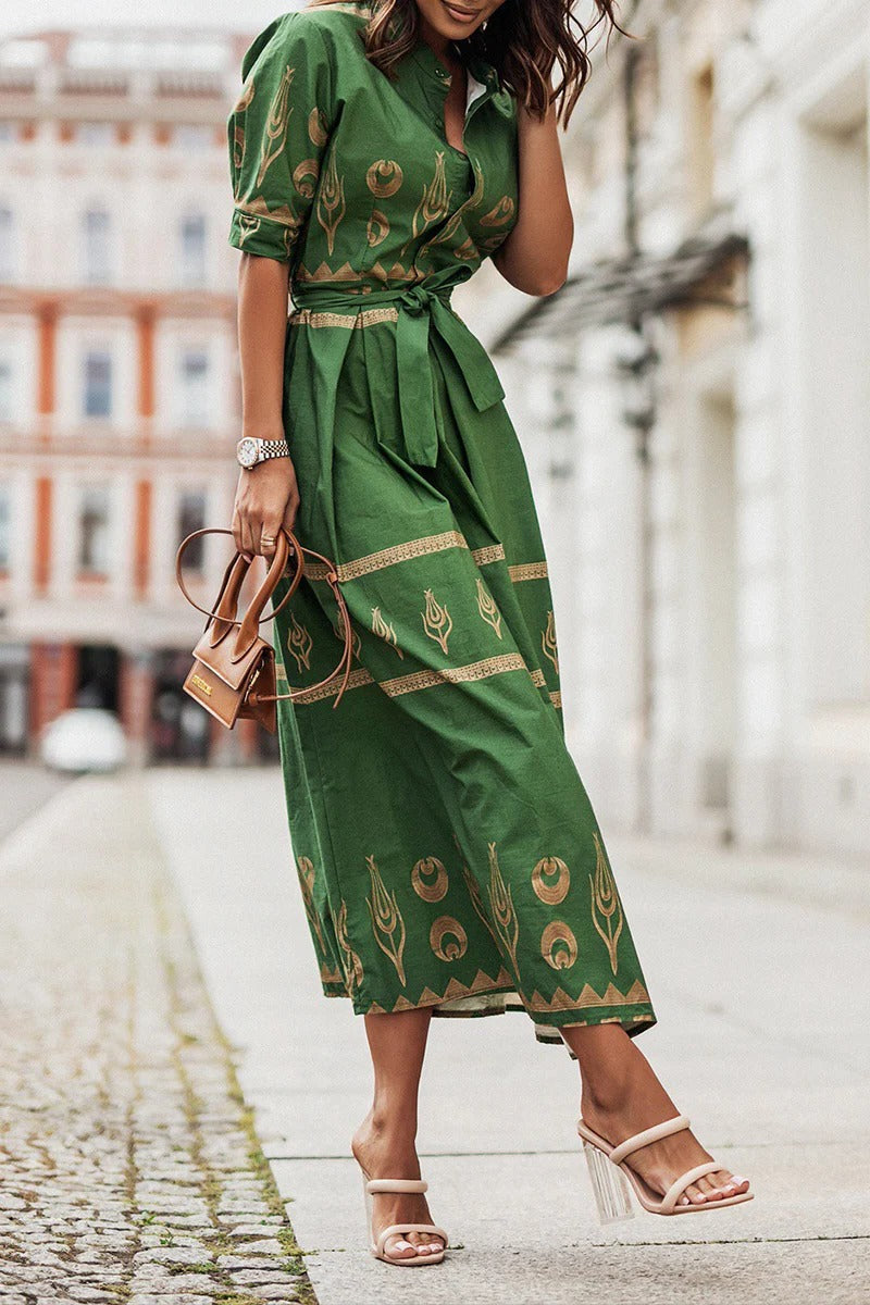 Women's Belted Midi Dress – Fluid Printed Drape