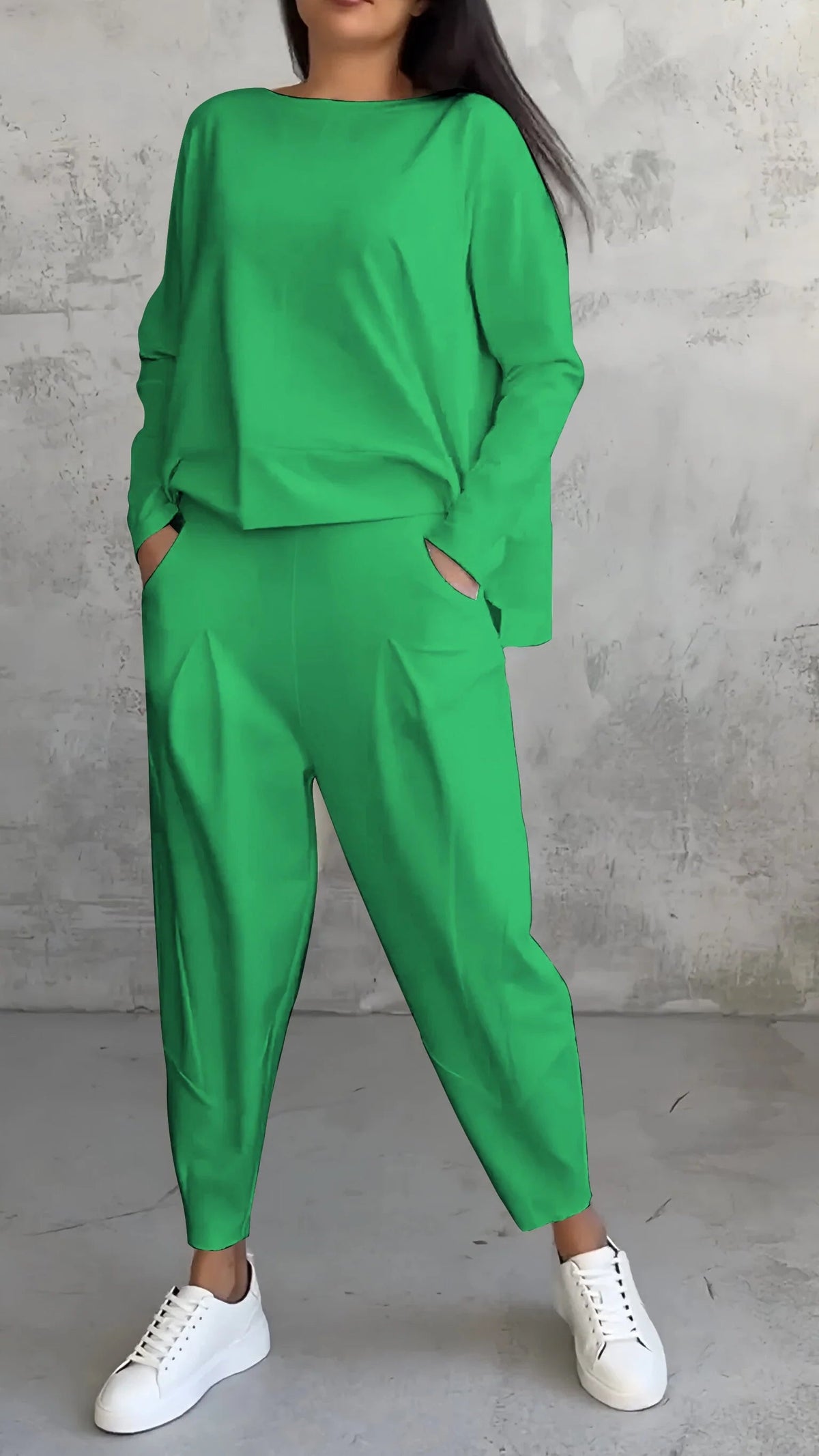 Women's Two-Piece Set – Crew Neck Top & Tapered Pants