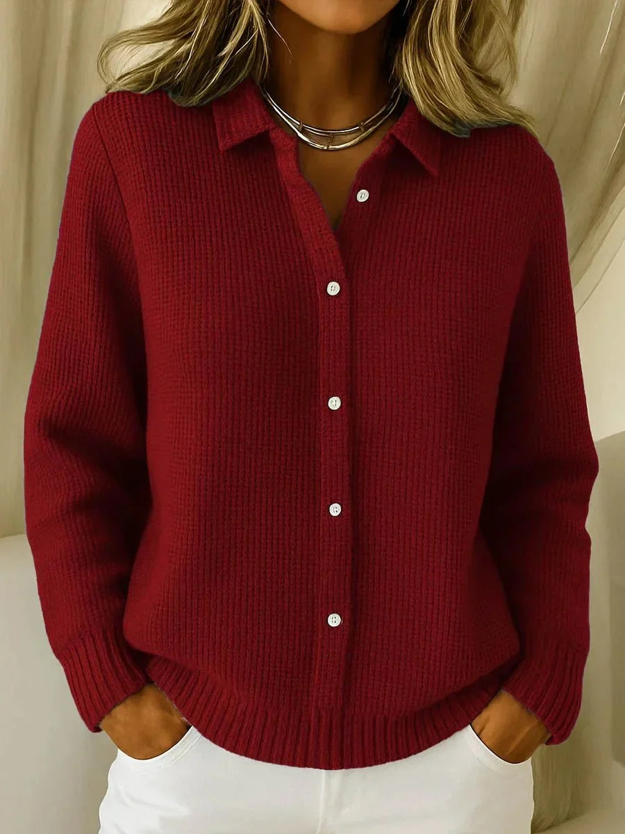 Women's Textured Knit Cardigan – Shirt Collar Button Front