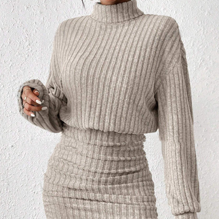 Women's Ribbed Knit Two-Piece Set – Mock Neck Long Sleeve