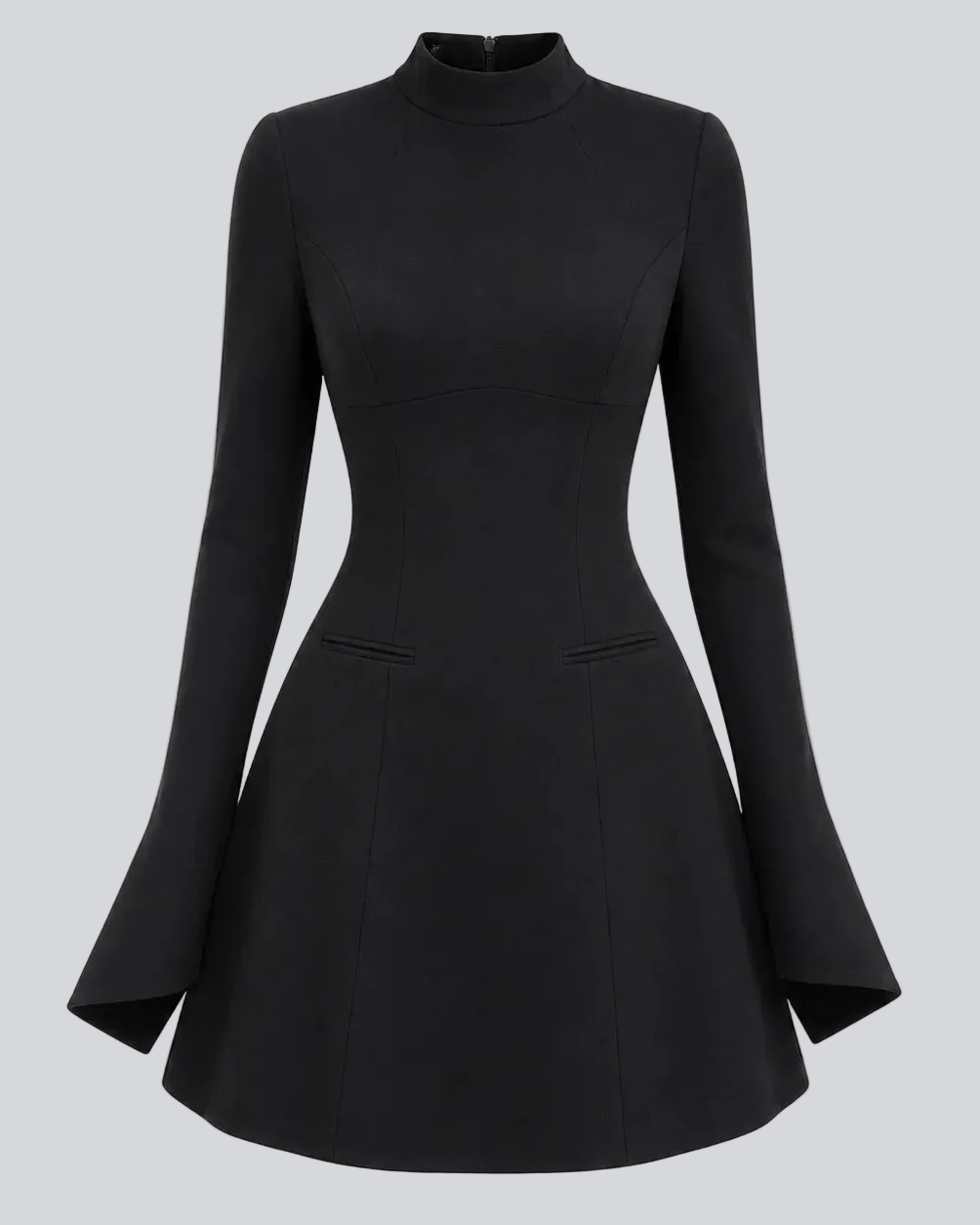 Women's Long Sleeve A-Line Mini Dress – Open Back Detail