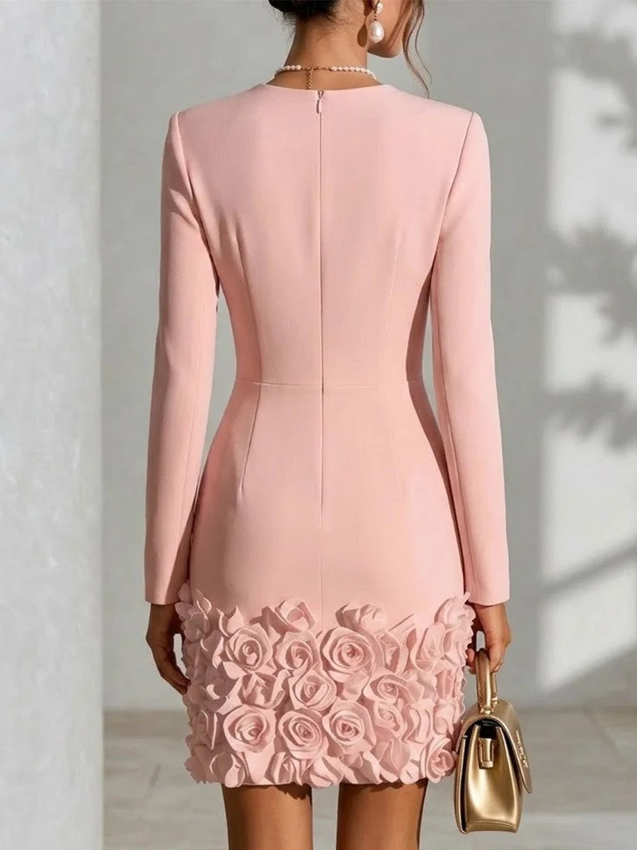 Women's Bodycon Dress – 3D Floral V-Neck