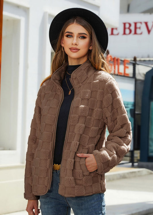 Women's Plush Check Coat – Relaxed Loose Fit