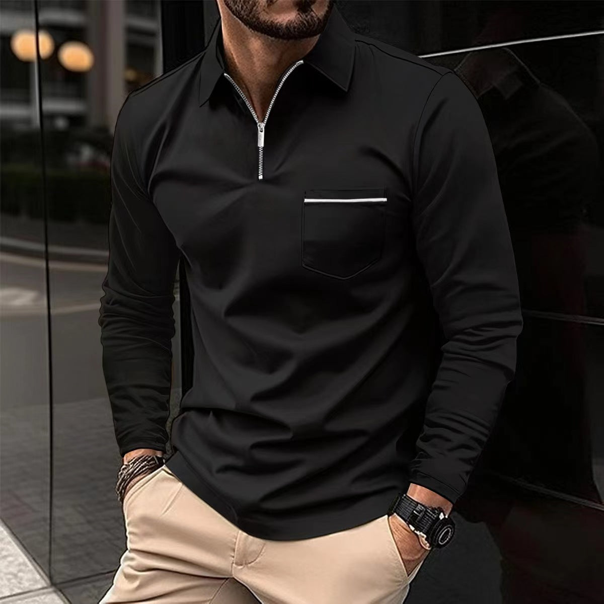 Men's Half-Zip Polo Shirt – Zip Pocket Detail